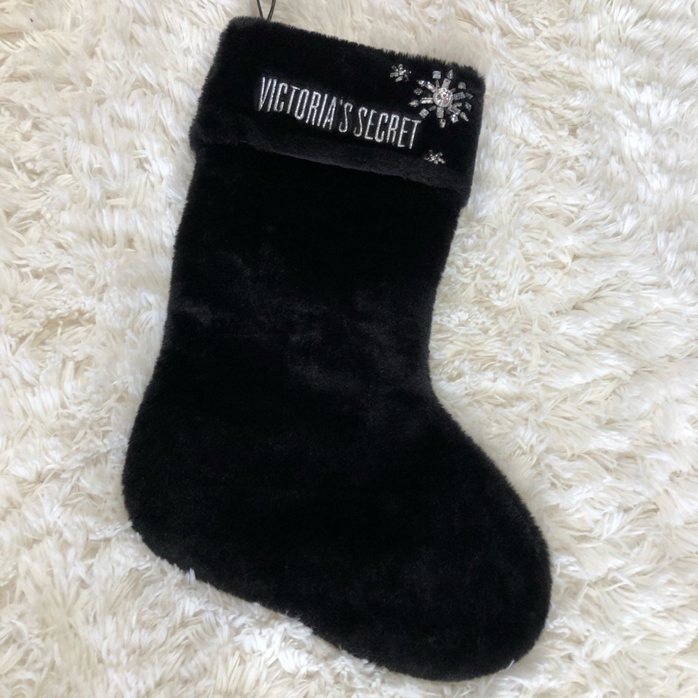 Victoria’s Secret Christmas Stocking! Bling rhinestones, black faux fur NWT!❤️💕